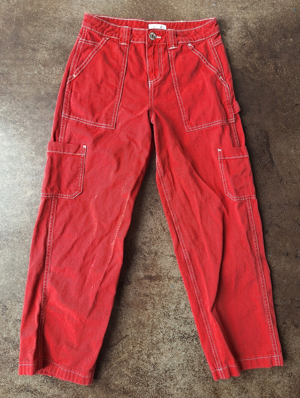 Garage Red Cargo Jeans - 90s, Carpenter jeans, straight leg - Women Size 0
